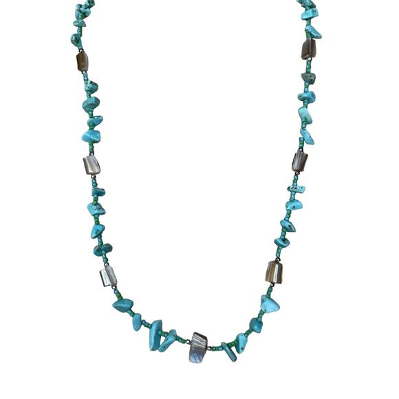 Turquoise Chips & Abalone Shell Beaded Necklace Fashion Jewelry - Picture 8 of 9